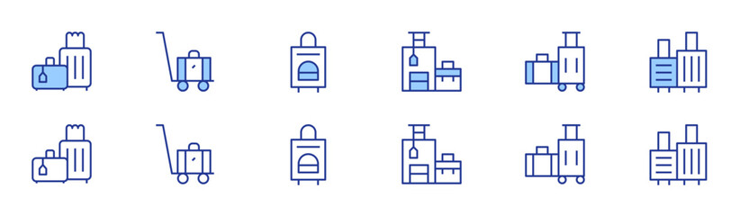 Luggage icon set in two styles, Duotone and Thin Line style. Editable stroke. baggage, luggage, suitcases, travel