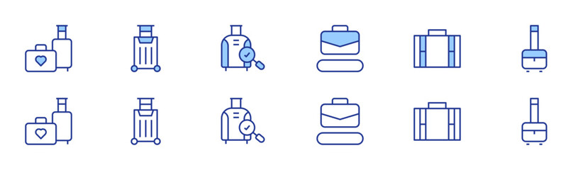 Luggage icon set in two styles, Duotone and Thin Line style. Editable stroke. luggage, trolley
