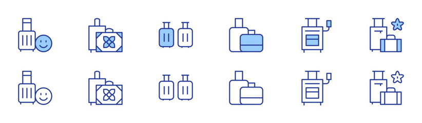 Luggage icon set in two styles, Duotone and Thin Line style. Editable stroke. travel, suitcase, baggage, briefcase