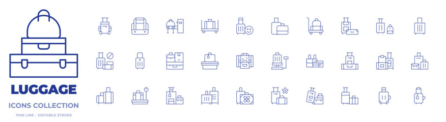 Luggage icons collection. Thin Line icons, editable stroke. suitcase, travelling, bag, no, scale, luggage, baggage, travel, trolley