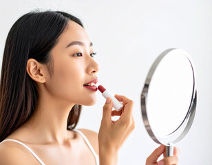メイクをする若い女性/Young woman doing makeup