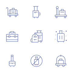 Luggage icons set. Thin Line style, editable stroke. trolley, suitcase, briefcase, travel, no travelling, luggage