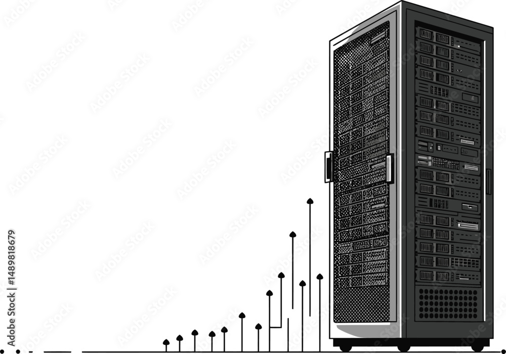 Poster server rack skyscraper - minimalist vector design
