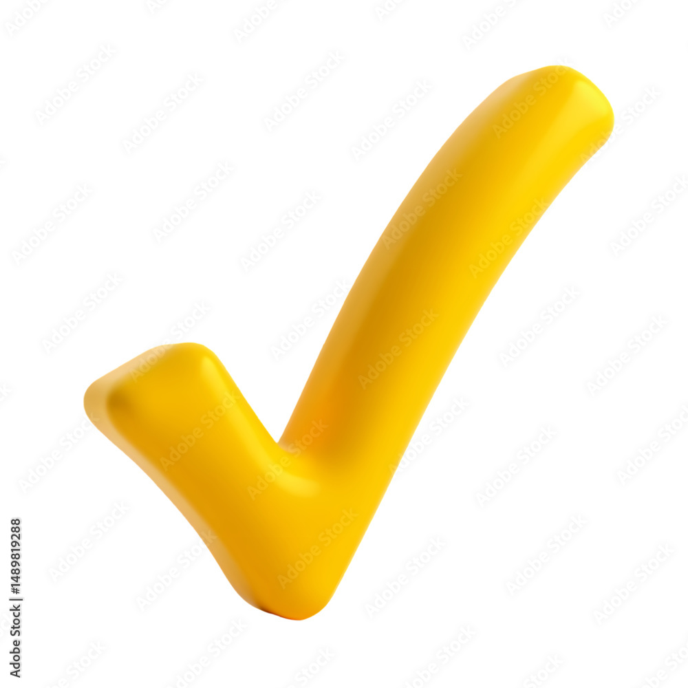 Fototapete A glossy yellow check mark symbol isolated against a plain  in a simple illustration isolated on transparent backgruond