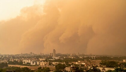 Fototapeta premium Dust and Sand Storm Over Cityscape with Dramatic Sky Elements