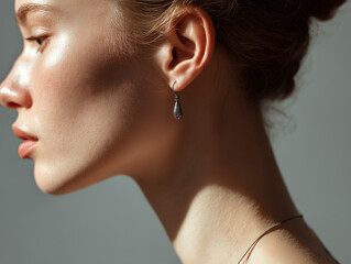 여성 모델의 귀 클로즈업 