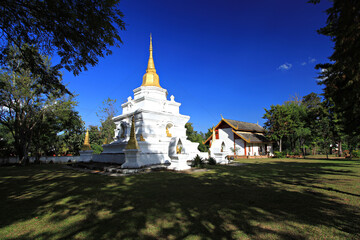 Scenery of Ubosot with glasses, Chan Temple or Wat Chan Temple at Galyani Vadhana District, Chiang Mai Province, Thailand