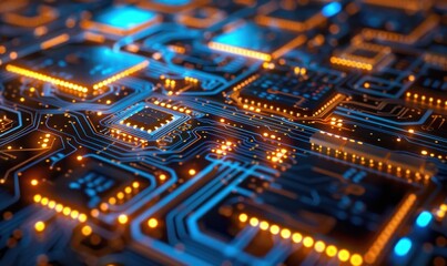 Obraz premium Illuminated Circuit Board Close-up Data Processing