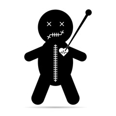 Voodoo doll shadow icon, halloween death toy. Cartoon magic symbol, magical vector illustration .