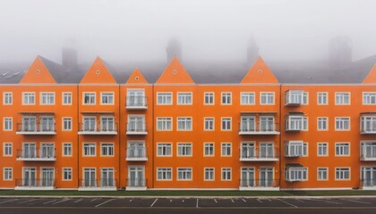 Fototapeta premium Misty Morning Orange Apartment Building