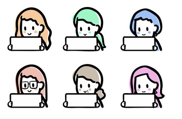 メッセージボードを持つ、女性のバリエーション