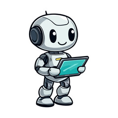 Fototapeta premium Cute Robot Using Tablet Device