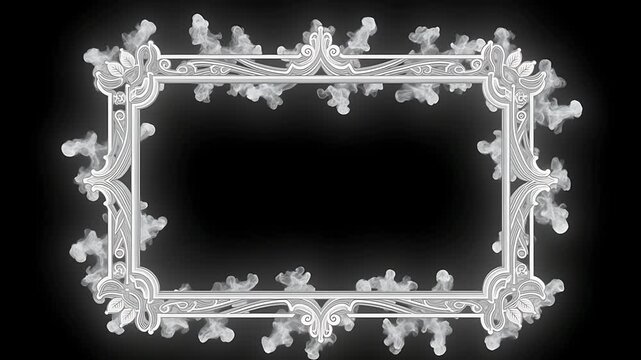Elegant White Ornate Frame with Smoky Texture, Blank Space for Text or Image
