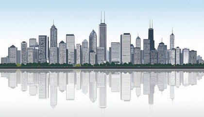 Fototapeta premium Stunning Cityscape with Skyline Reflections in Calm Lake Waters