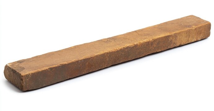 Rectangular, light brown sharpening stone, rough texture, isolated on white