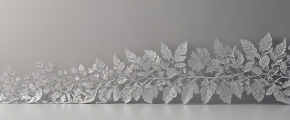 Intricate silver lace border, delicate leaves on soft backdrop,  texture,  shimmer
