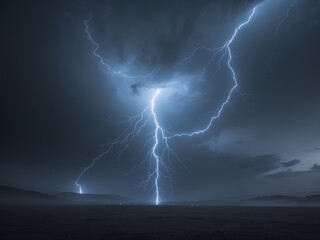 Spectacular Night Lightning Storm Over a Grassy Plain Power and Mystery Unleashed.