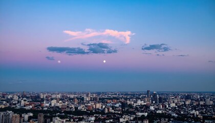 Fototapeta premium Cityscape at Dusk with Soft Moonlight Over Urban Skyline