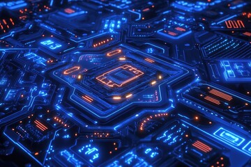 High-tech circuit board with glowing components