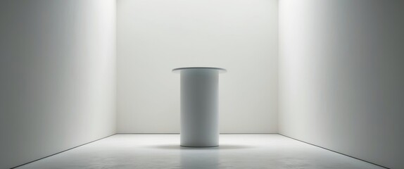 Minimalist White Pedestal in Bright, Modern Studio Space. Showcase, Product Display.