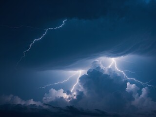 Spectacular Lightning Storm Over Dark Dramatic Clouds, A Powerful Weather Display.