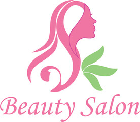 Elegant pink beauty salon logo design featuring a feminine woman vector with flowing hair and stylish calligraphy font  for business startup