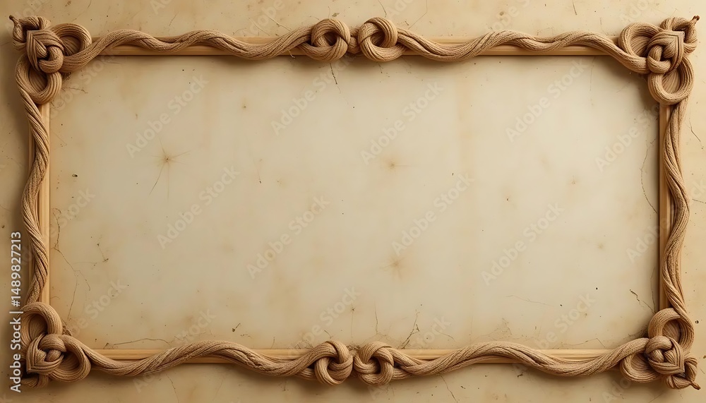Poster rustic rope frame with knots on textured background for creative design