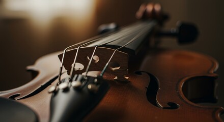 Fototapeta premium Close-up of a Violin: A Symphony of Wood and String