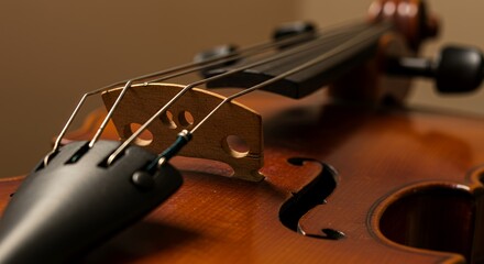 Close-up of a Violin's Bridge and Strings, Exquisite Detail in Warm Tones