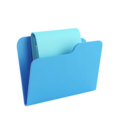 A light blue folder with light blue documents inside  in a rendered style isolated on transparent backgruond