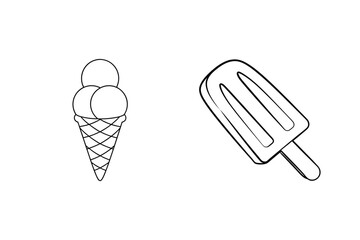 Outlined ice cream cone and popsicle desserts black and white summer sweet treats