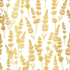 Golden gradient lavender flowers seamless pattern design