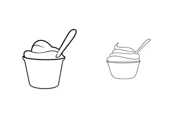Simple black and white illustration of two cups of soft serve ice cream with spoons
