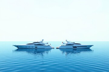 Fototapeta premium Two Luxurious Yachts Gracefully Afloat on a Serene Ocean Surface, Mirroring Each Other in a Stunning Display of Nautical Elegance