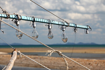 High brightness wooden beam lamp for squid bait installed on local fishing boats in Thailand