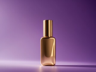 Elegant Golden Bottle on a Purple Backdrop Perfect for Cosmetics or Fragrance Mockup.