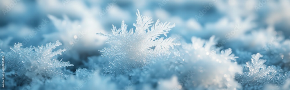 Poster detailed frost over clear glass window capturing unique snowflake patterns in winter atmosphere