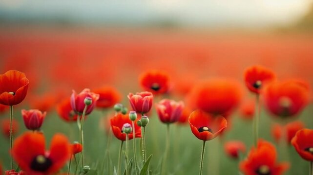 A vibrant field of red flowers in Terragona