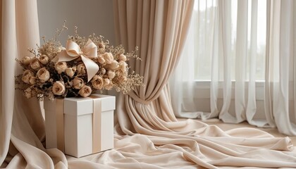 Elegant Gift Box with Dried Flowers Near Window