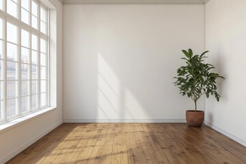 Empty, bright room with large window