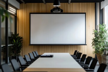 Modern conference room with blank projection screen