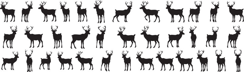 Deer silhouette vector illustration, reindeer herd, christmas animal, wildlife, stag, buck, antler design