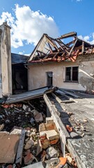 Fototapeta premium Rooftop in Complete Decay: A Crumbling Symbol of Abandonment and Danger