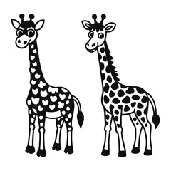 Fototapeta premium Whimsical Black and White Cartoon Giraffe Silhouettes