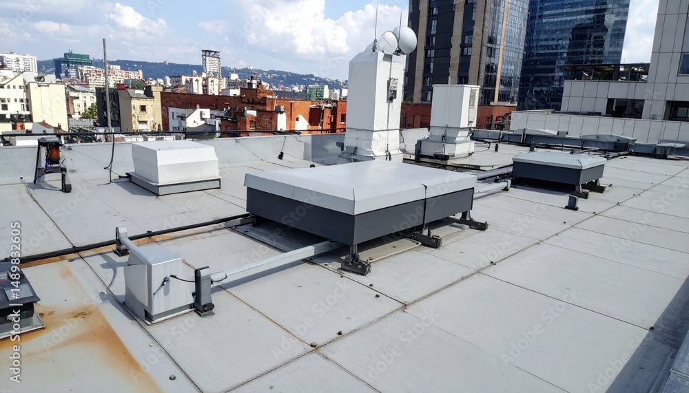 Poster technological integration on rooftop with gadgets and sensors