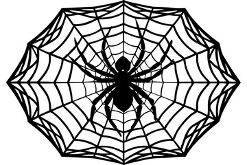Fototapeta premium Silhouette of a spider at the center of an intricate web design, spider, silhouette, vector, web, insect, black, arachnid, nature, graphic, design, art, illustration, shape, background, abstract, isol