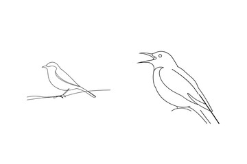 Simple line drawing of two birds depicted on a white background communicating