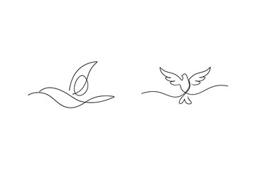 Minimalist continuous line art doves in flight illustrating peace and freedom