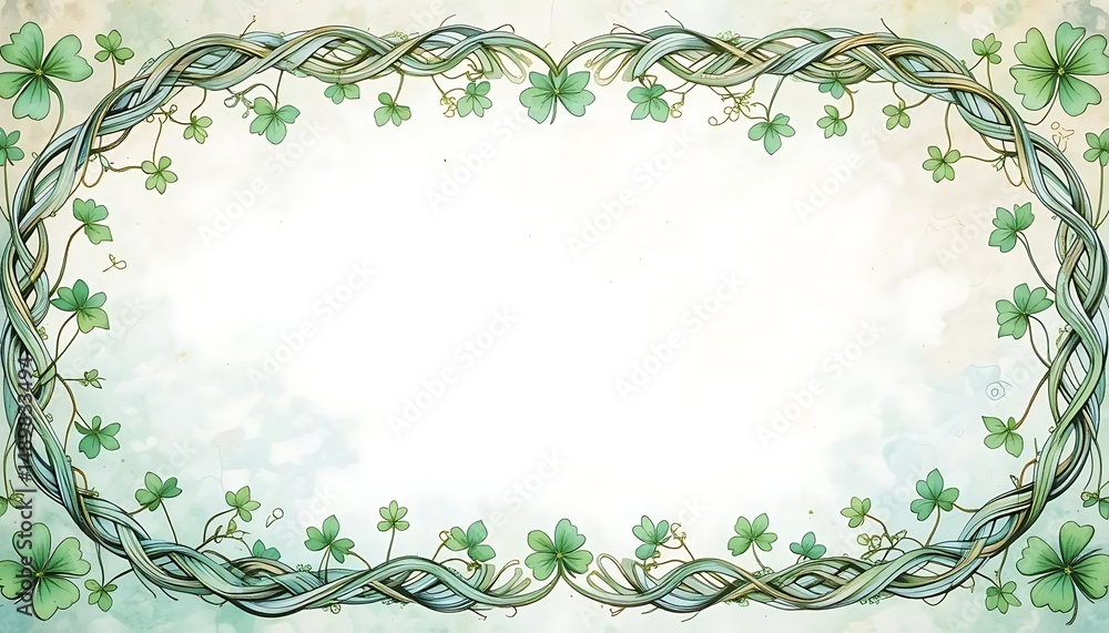 Poster clover frame design with twisting vines and empty space for text