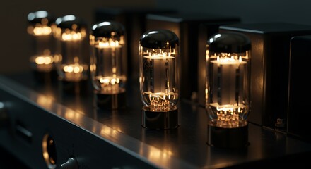 Illuminated Vacuum Tubes in Vintage Audio Amplifier